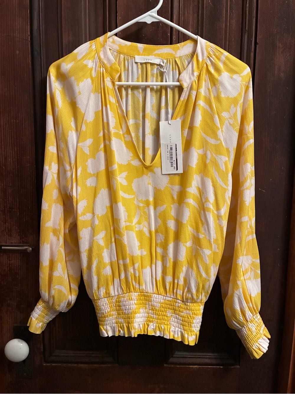 Lush Yellow and White Floral V-Neck Blouse